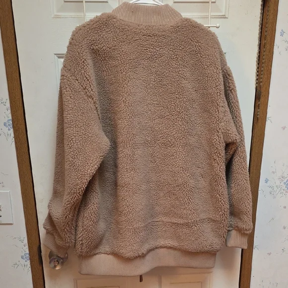 Fabletics Beige Teddy Bomber Jacket NWT